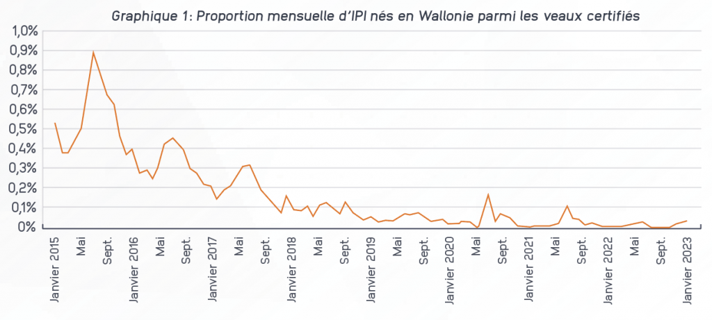 Graphique 1: Proportion mensuelle d'IPI né en Wallonie parmi les veaux certifiés
